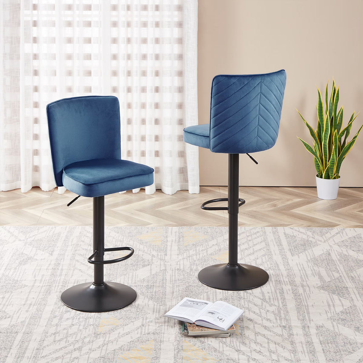 Adjustable Velvet Swivel Bar Stool Set of 2 M79543