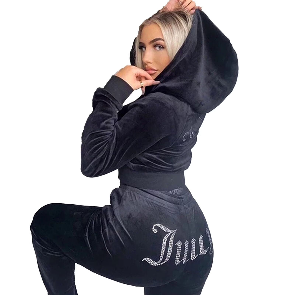 Velour 2-Piece Hoodie Tracksuit Set X794