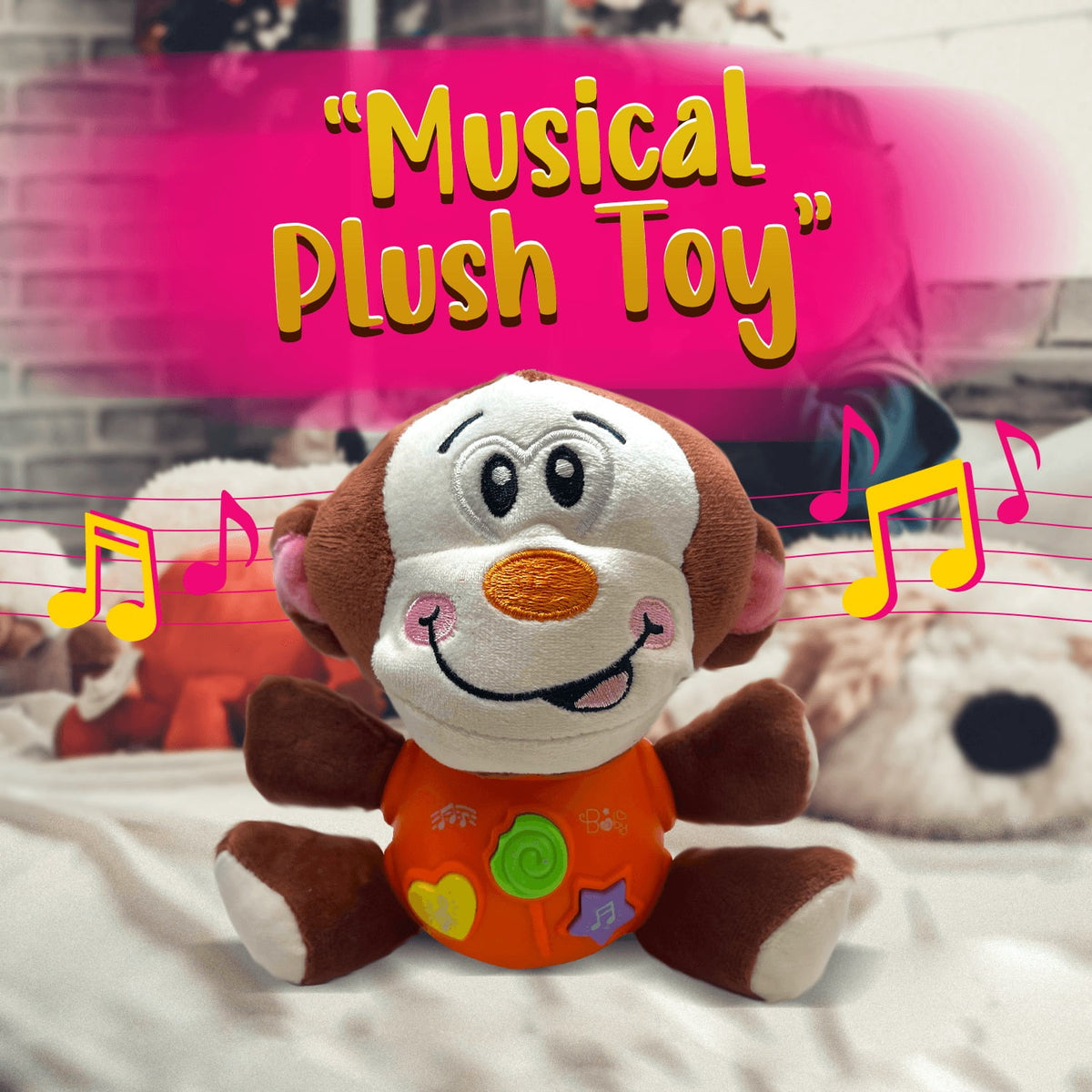 Monkey Plush Toy with Light-Up Button, 12 Nursery Rhyme & Sound Effects T930