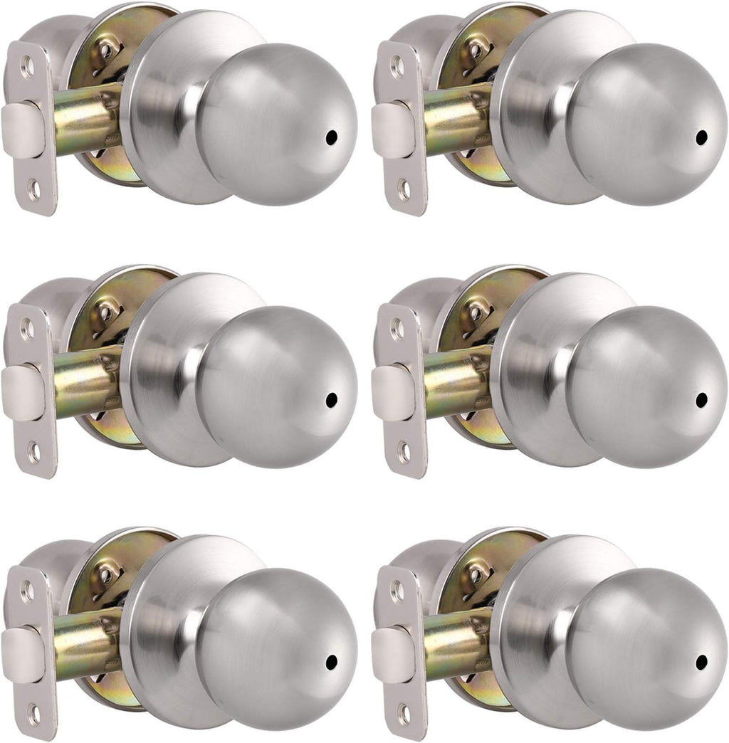 6 Pack Brushed Stainless Privacy Door Knobs with Lock F103