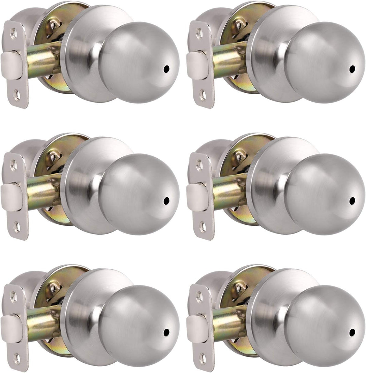 6 Pack Brushed Stainless Privacy Door Knobs with Lock F103