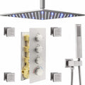 Ceiling Mount Thermostatic Shower System with Body Jets, 12 Rainfall Shower Fauce Set with Mixer Valve And Handheld Brass Shower Combo Kit Y90674