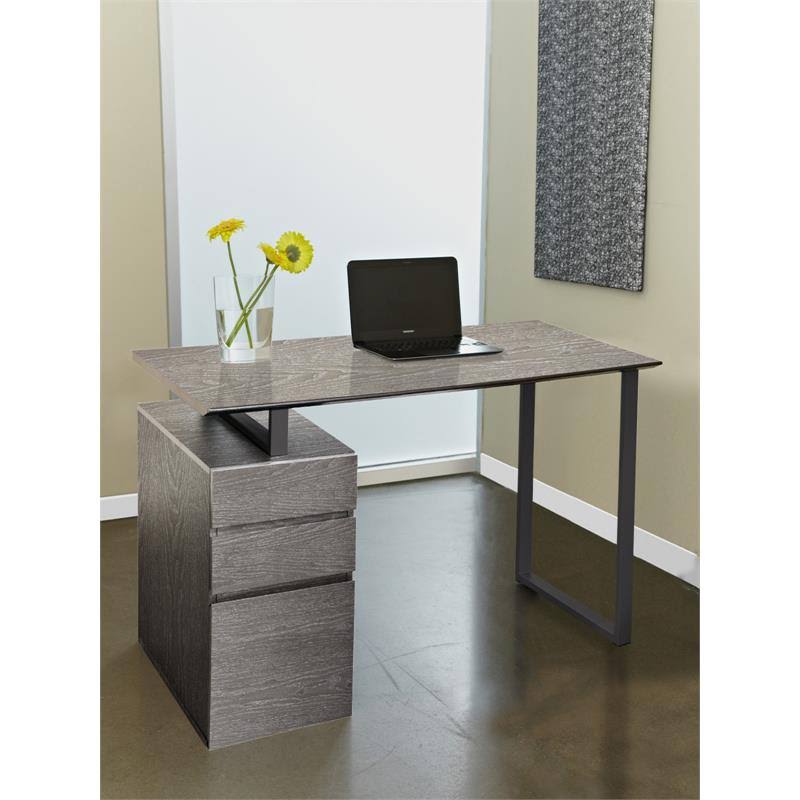 Reversible Home Office Desk with Filing Cabinet in Gray F116