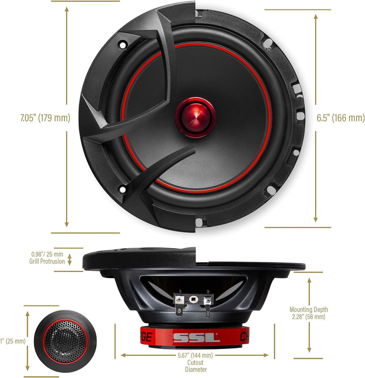6.5 Inch 2 Way Component Car Speakers, 350 Watts Per Pair C32019