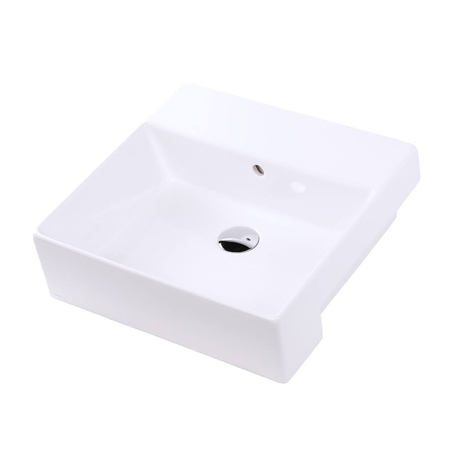 White Square Vessel Bathroom Sink with Overflow C749
