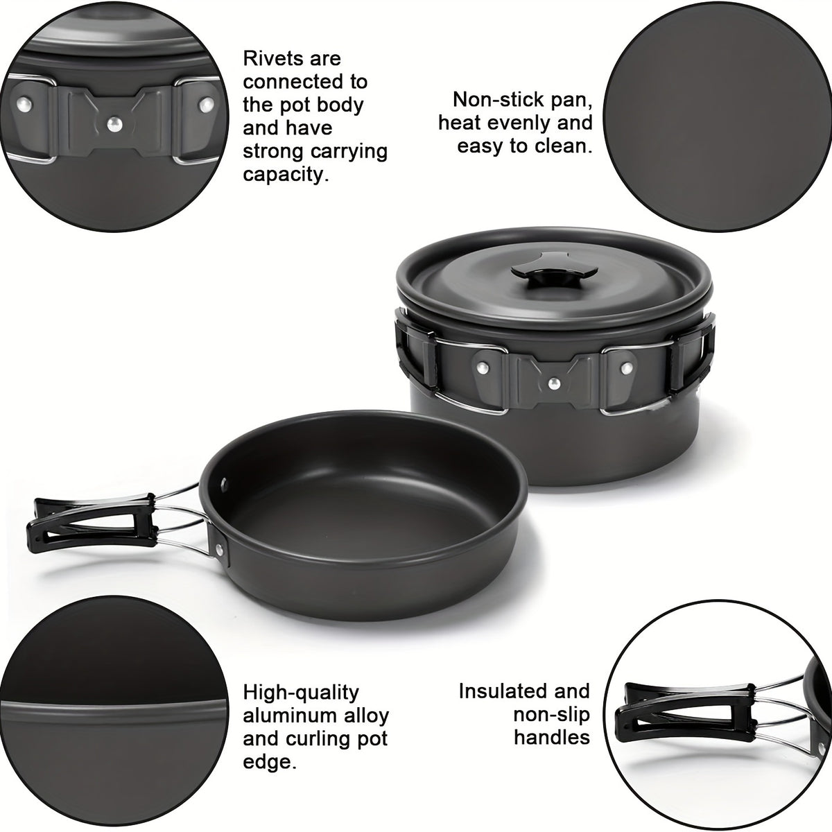15pc Non-Stick Stainless Steel Camping Cookset H4273
