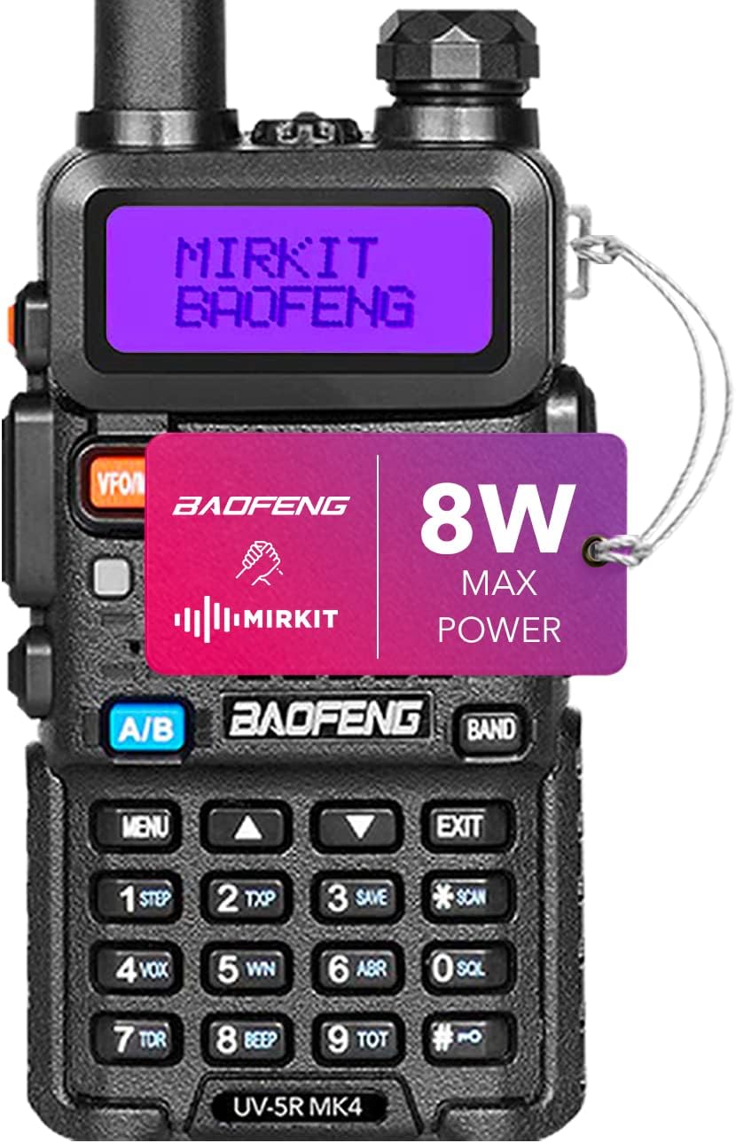 Baofeng Radio UV-5R MK4 8 Watt Max Power with 3800 mAh Handheld Mic and Programming Cable M892787