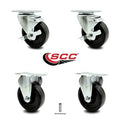 Phenolic TP Caster Set of 4 with 4x22 Wheels, 2 with Brakes and 2 Rigid L1271