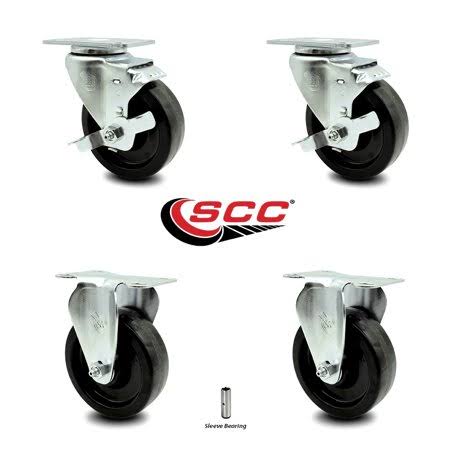 Phenolic TP Caster Set of 4 with 4x22 Wheels, 2 with Brakes and 2 Rigid L1271