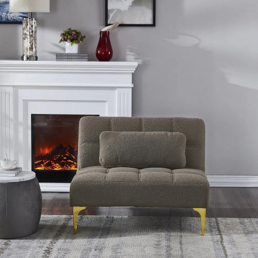 Gold Teddy Fabric Convertible Sofa Bed with Metal Legs A466