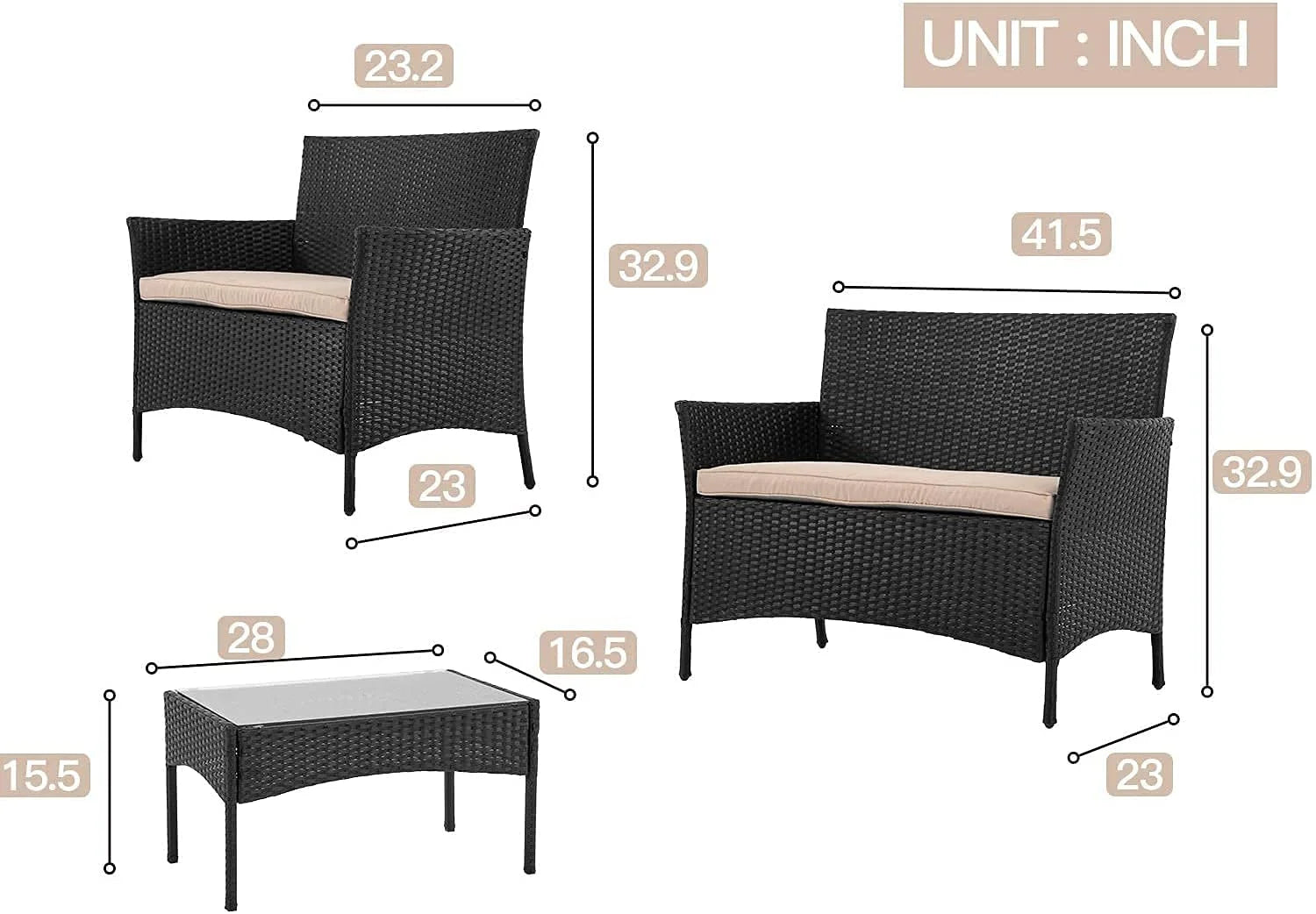 4 Pieces Outdoor Rattan Wicker Patio Furniture Set X239