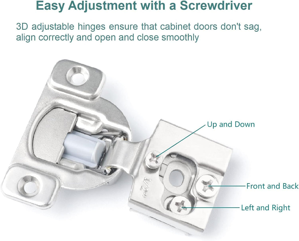 10 Pack Soft Close Cabinet Hinges, 1/2 Inch Overlay, Satin Nickel D653908