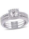 1.50 Carat (Ctw) Lab-Created White Sapphire Halo Engagement Ring and Band Set In Sterling Silver H639