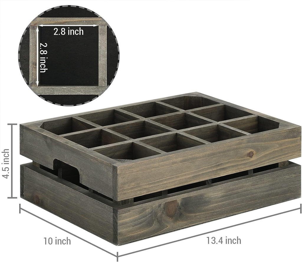 Wooden Crate Drink Carrier, Gray Wood 12 Bottle Holder Storage Crate with Handles, Pack of 2 N1136