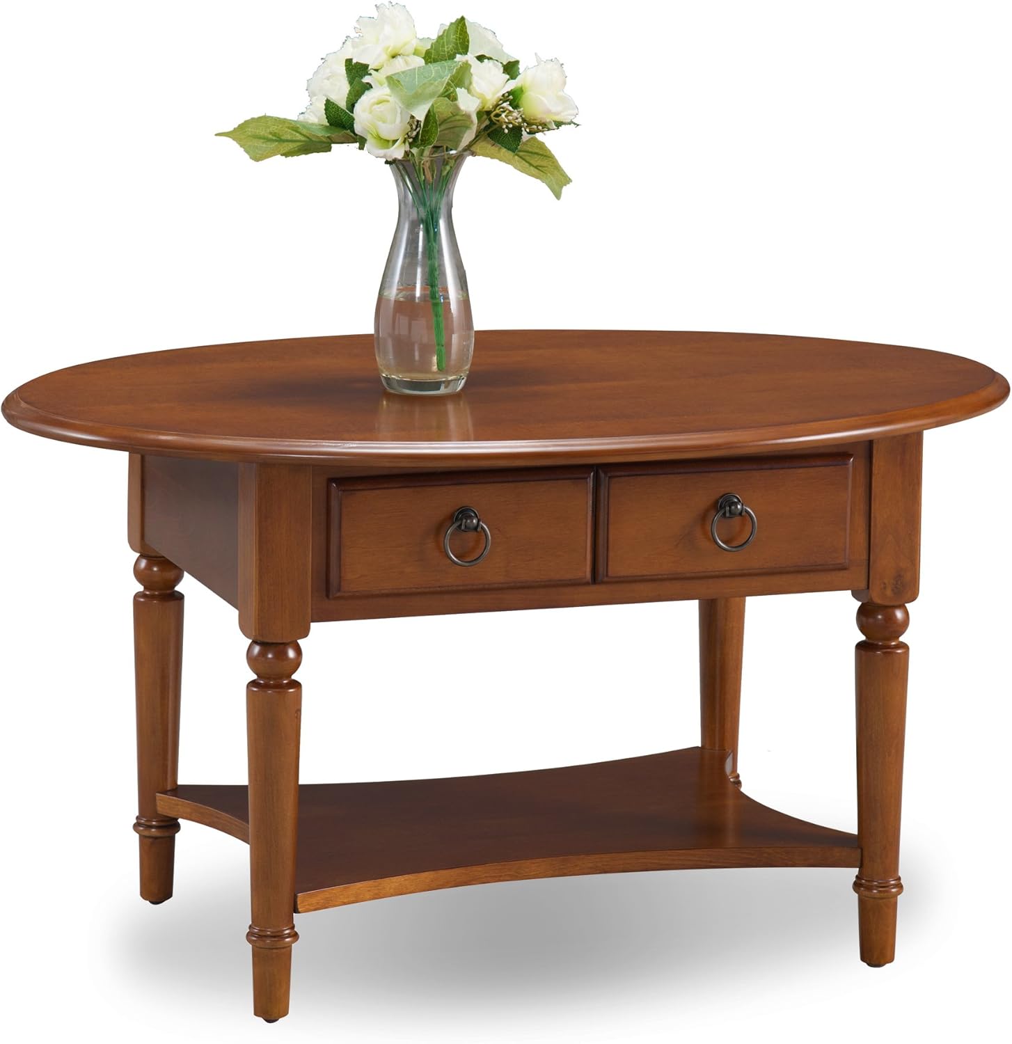 Coastal Oval Coffee Table with Shelf, Pecan F648