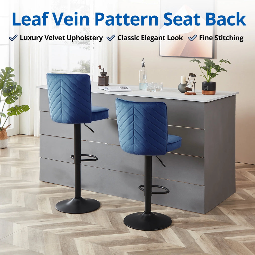 Adjustable Velvet Swivel Bar Stool Set of 2 M79543