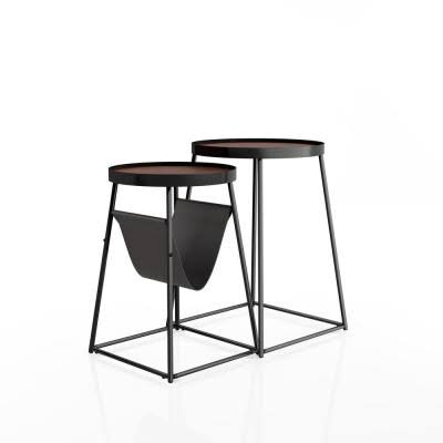2-Piece Walnut and Matte Black Nesting Table B879