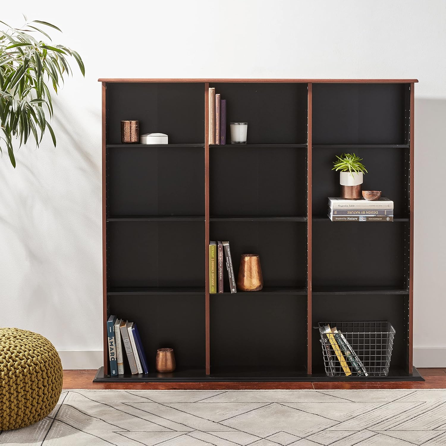 Triple Width Wall Storage Cabinet, Cherry and Black V4780