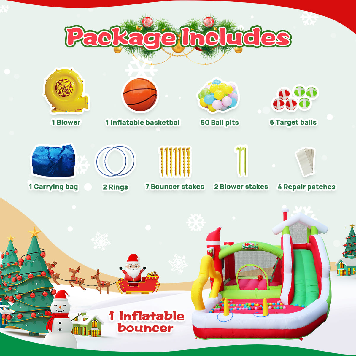 7 in 1 Inflatable Bounce House with Ball Pit Pool, Climbing Wall, Slide and Blower Z4471