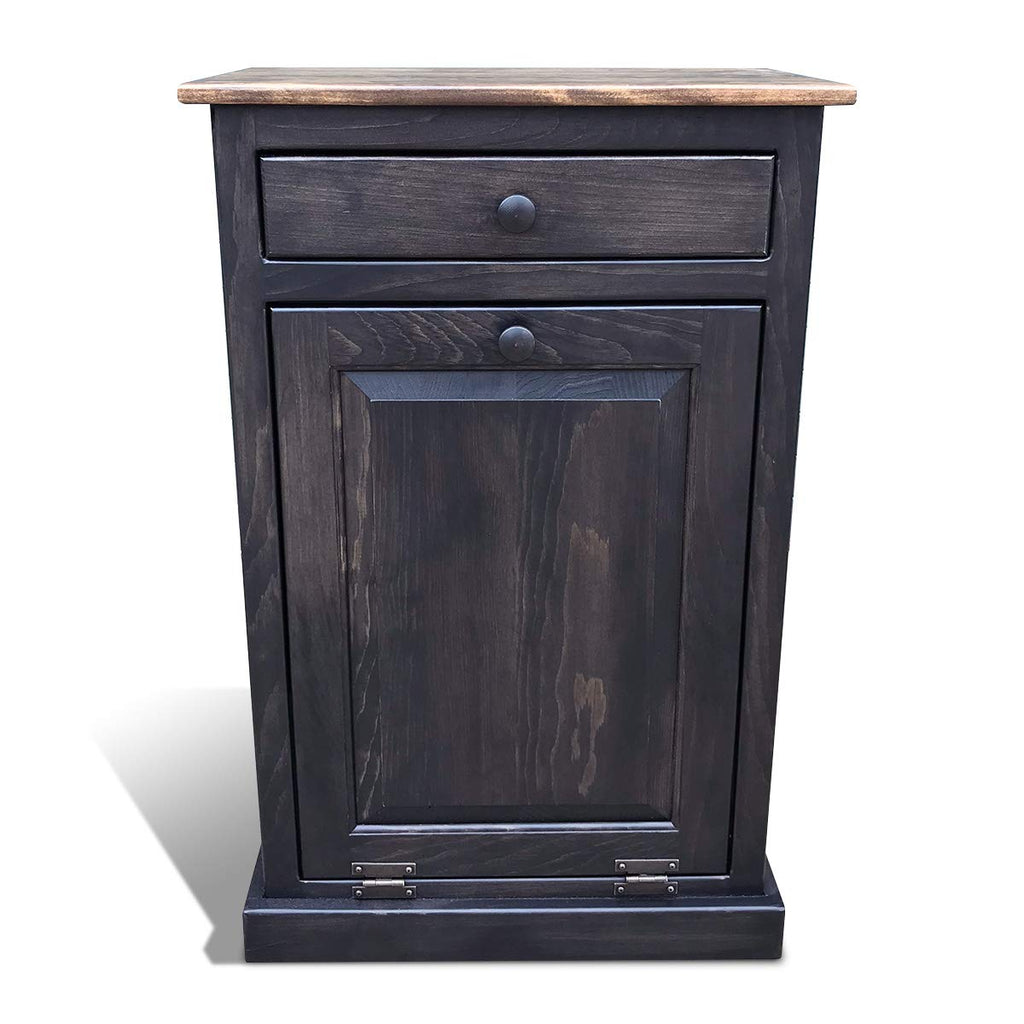 Pewter Solid Wood Trash Bin Cabinet with Drawer V39836