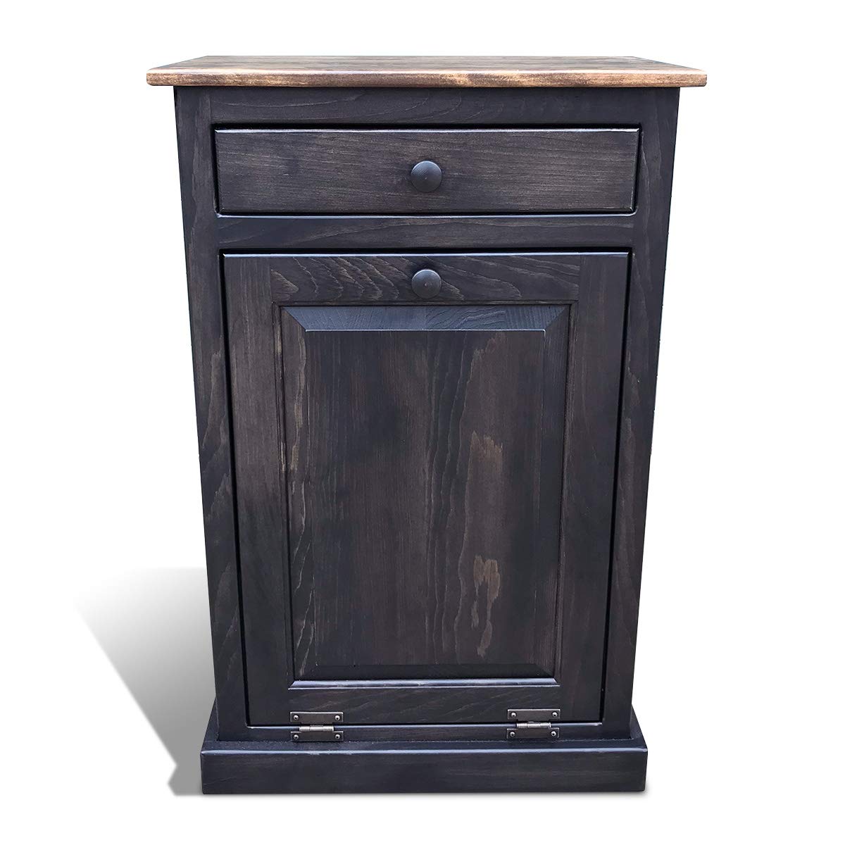 Pewter Solid Wood Trash Bin Cabinet with Drawer V39836