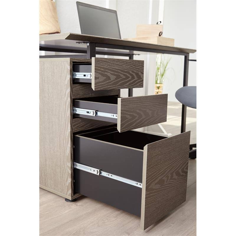 Reversible Home Office Desk with Filing Cabinet in Gray F116