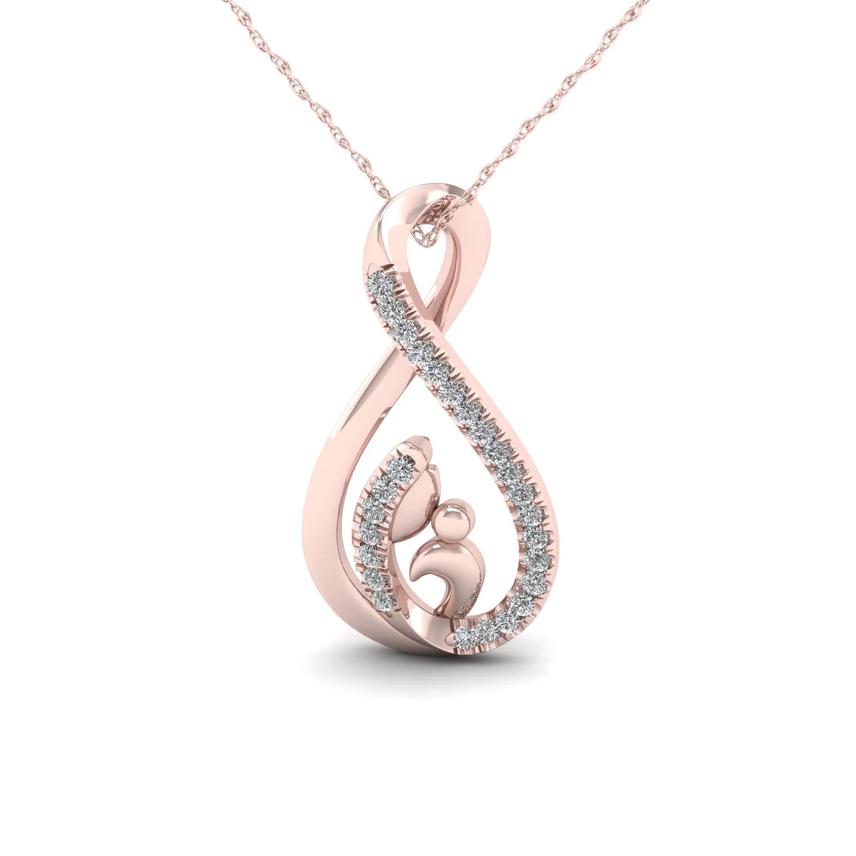 10K Rose Gold Diamond Mother and Child Infinity Pendant Necklace N666668