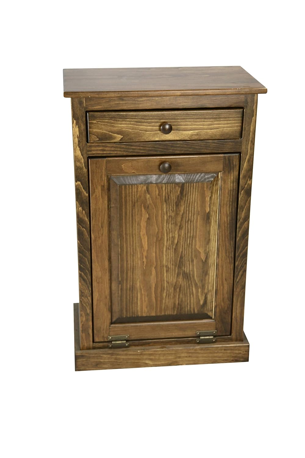 Pewter Solid Wood Trash Bin Cabinet with Drawer V39836
