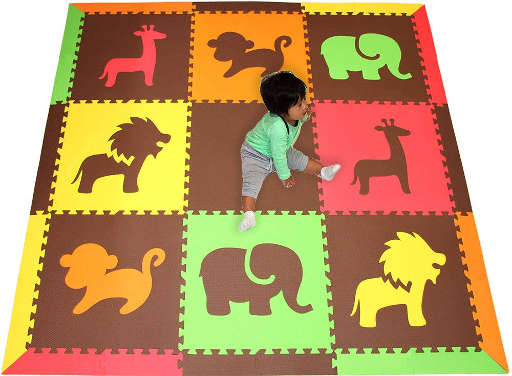 Red, Yellow, Orange, Lime & Brown Interlocking Foam Play Mat Y592348