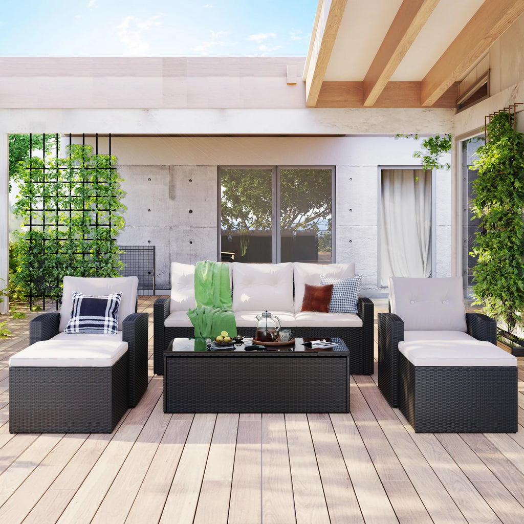 Black Wicker Patio Outdoor Sectional Set with Coffee Table and Removable Cushions Z7076