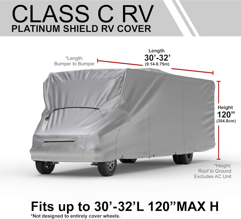 RV Cover Compatible with Class C RV 23' - 26' Long, Fleece Lining, Includes Cable Lock, Storage Bag & Wind Straps J1772