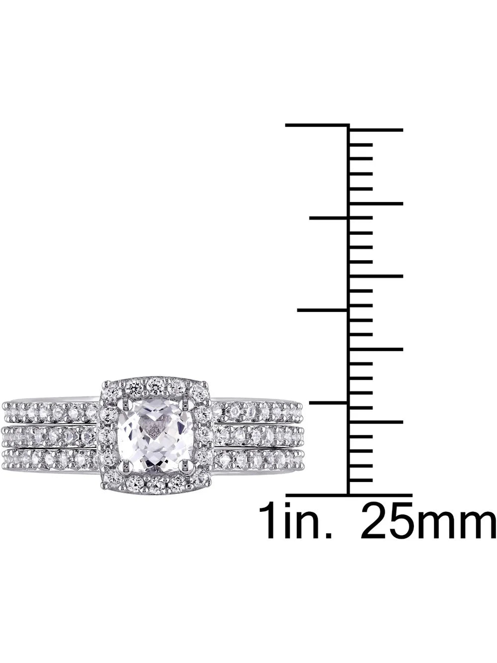 1.50 Carat (Ctw) Lab-Created White Sapphire Halo Engagement Ring and Band Set In Sterling Silver H639
