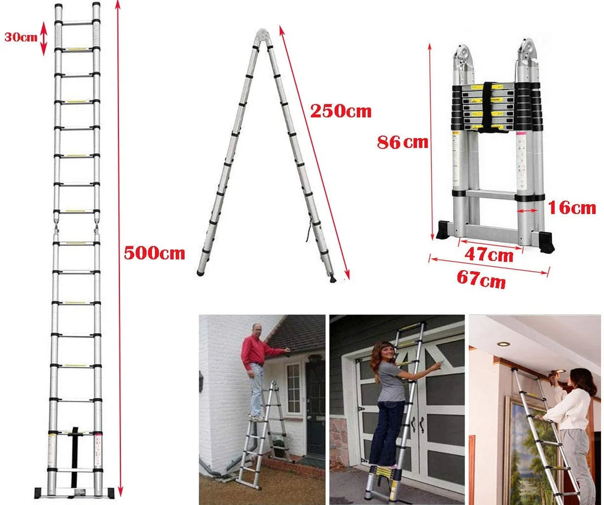 Telescopic Loft Ladder 16.5Ft Extendable Collapsible Step Ladders R8127