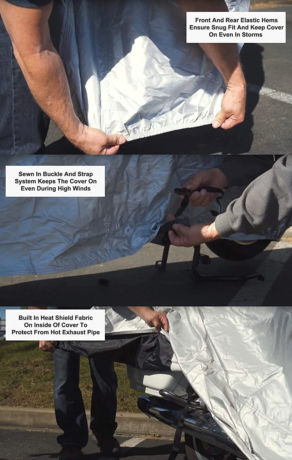 Motorcycle Cover with Reinforced Securing Straps and Storage Bag O182900