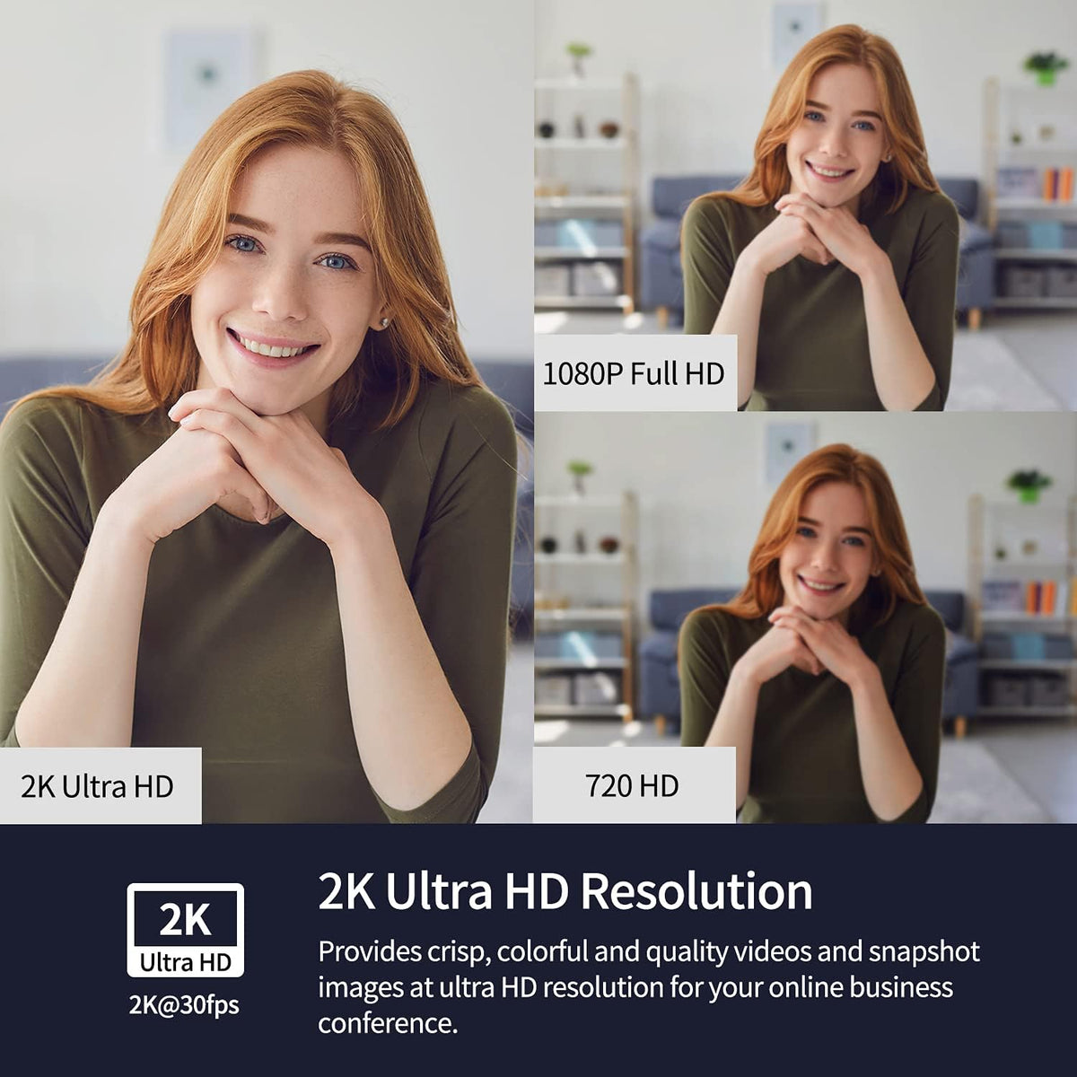 2K Ultra HD Zoomable Webcam with Dual Microphone and Tripod Y83193