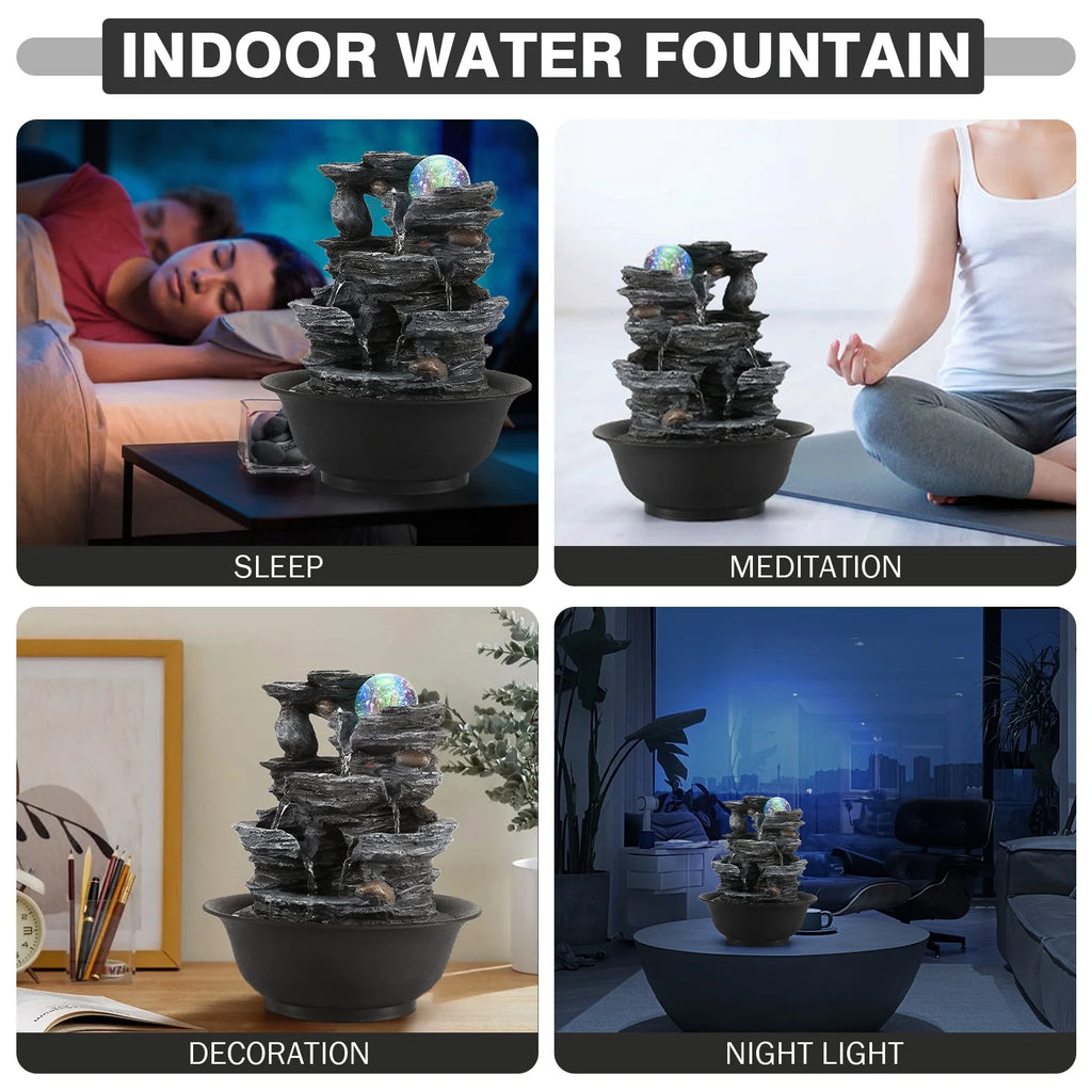 Indoor Resin Rockery Waterfall Tabletop Water Fountain with LED Light V1273