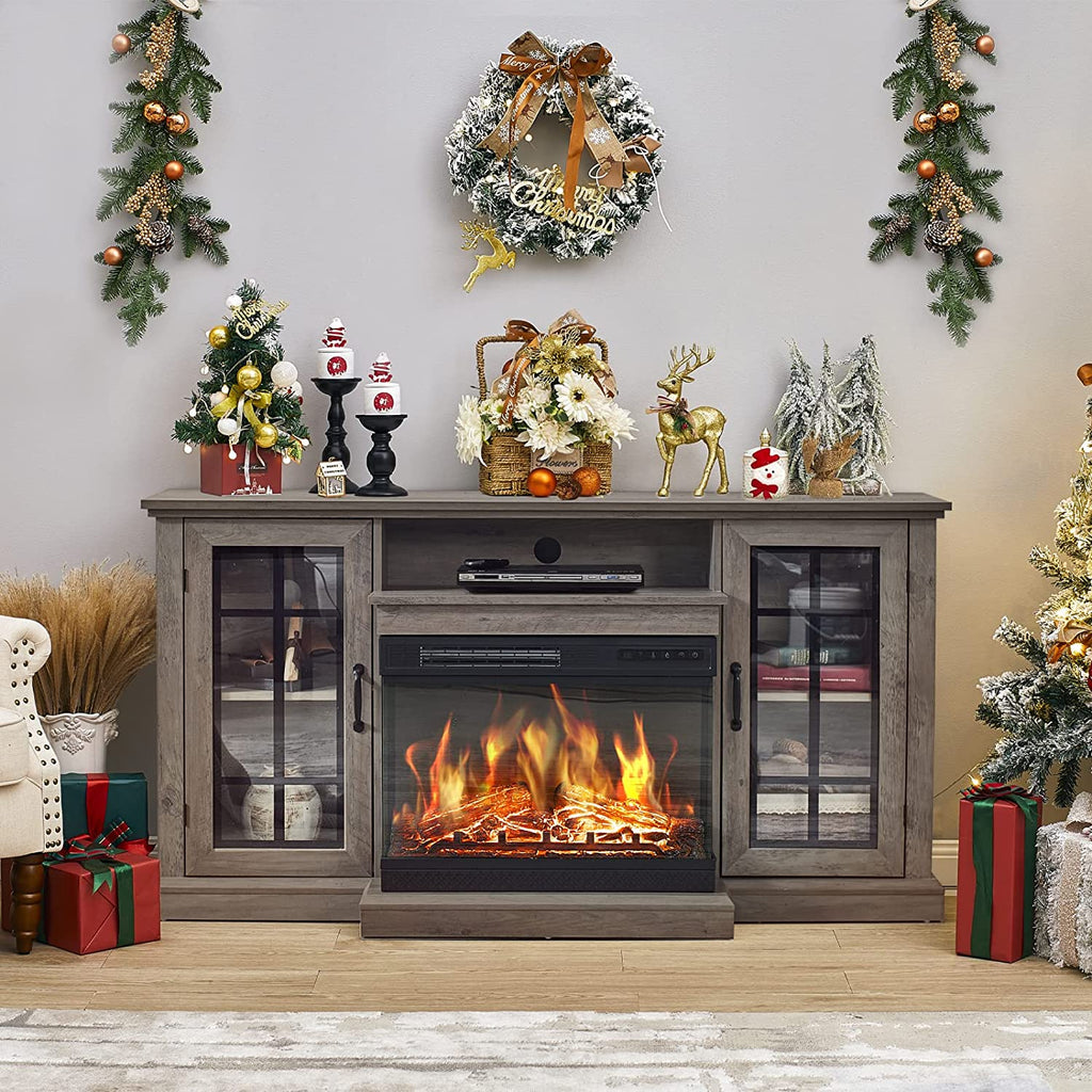 Fireplace TV Stand with Electric Fireplace, Wash Gray F464