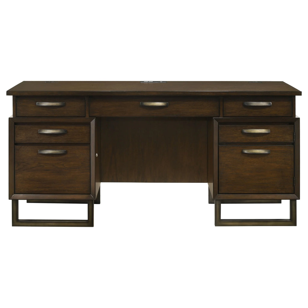 5-drawer Wood Credenza Desk Dark Walnut and Gunmetal S23542