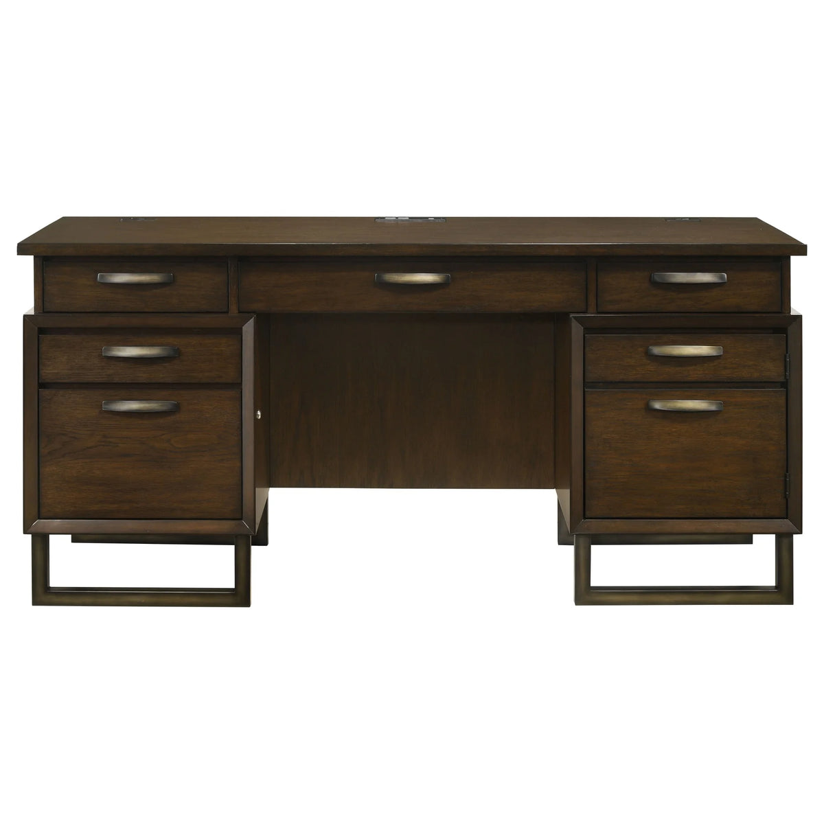 5-drawer Wood Credenza Desk Dark Walnut and Gunmetal S23542