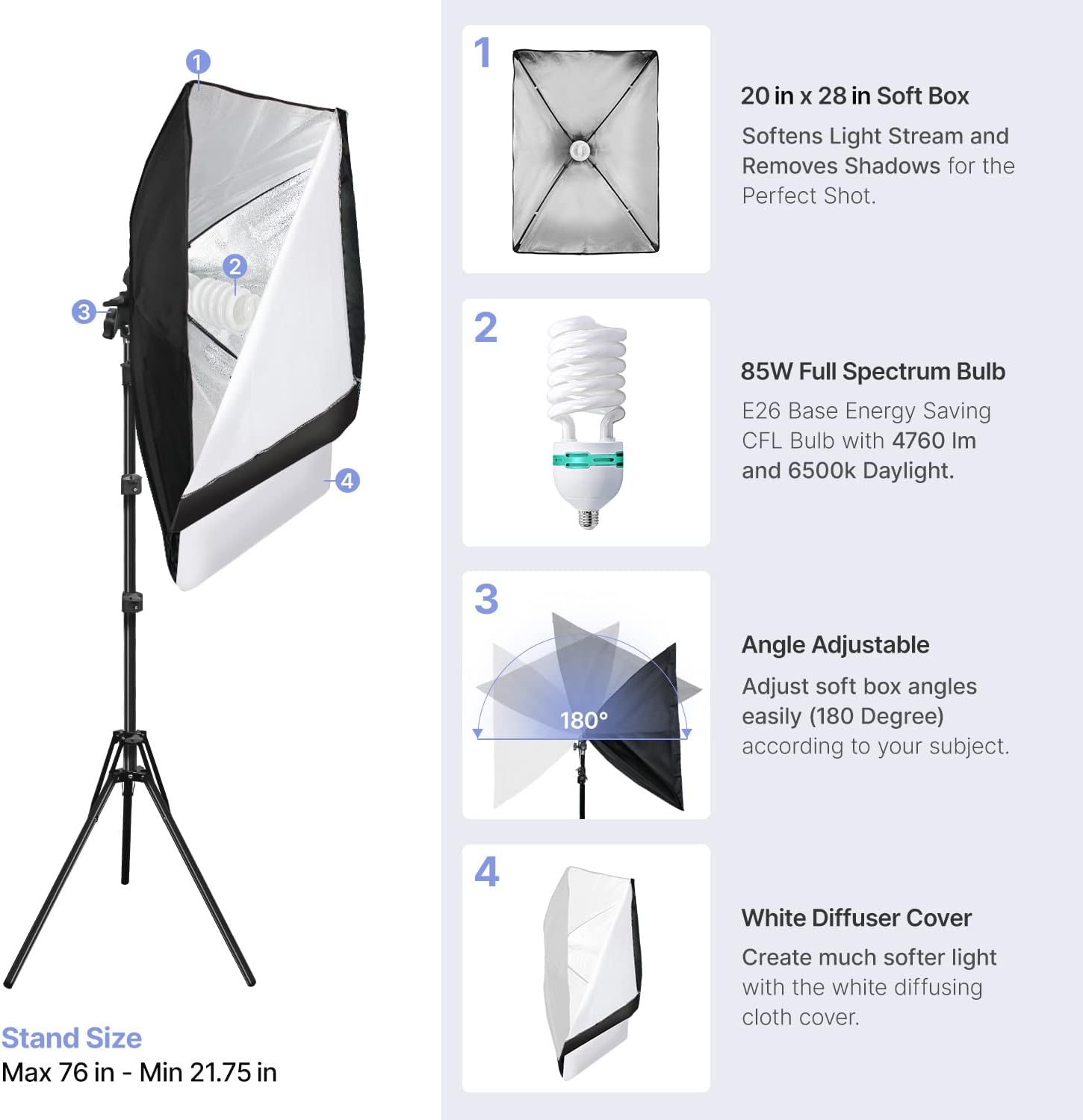 10 ft. Backdrop Support Stand Softbox Lighting Kit with White Black Green Background Screen S37483