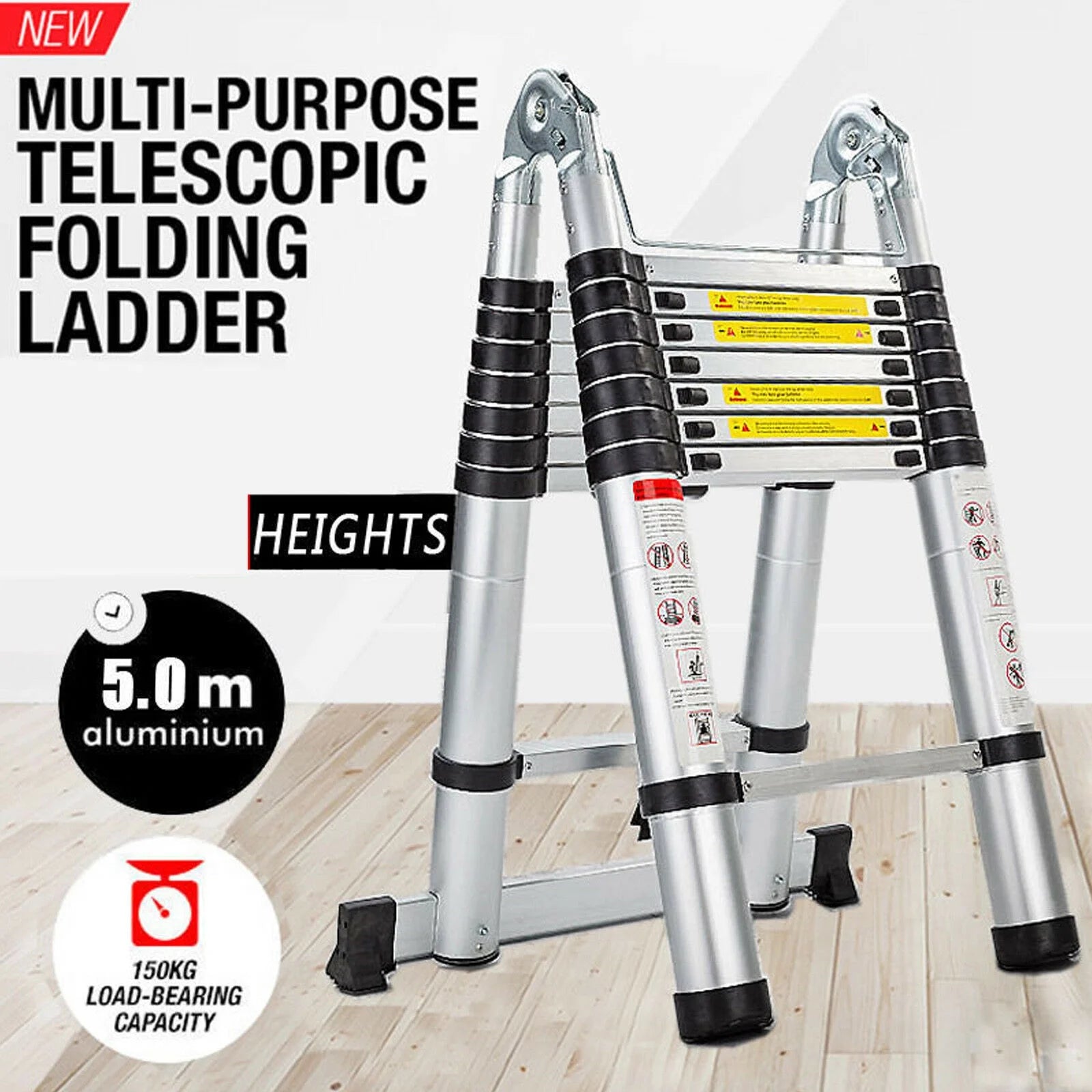 Telescopic Loft Ladder 16.5Ft Extendable Collapsible Step Ladders R8127