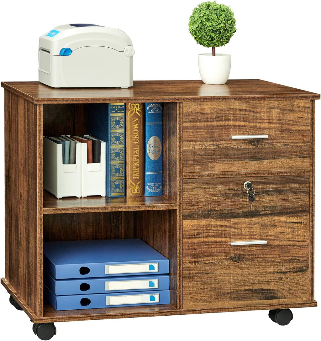 Walnut Wooden 2 Drawer Lateral File Cabinet with Lock L60421