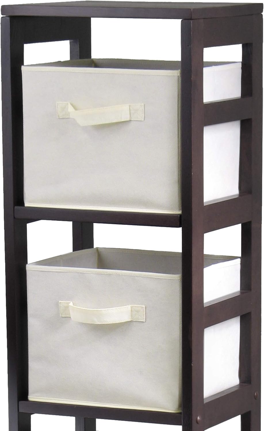 4 Section Storage Shelf with 4 Beige Fabric Foldable Baskets O611201