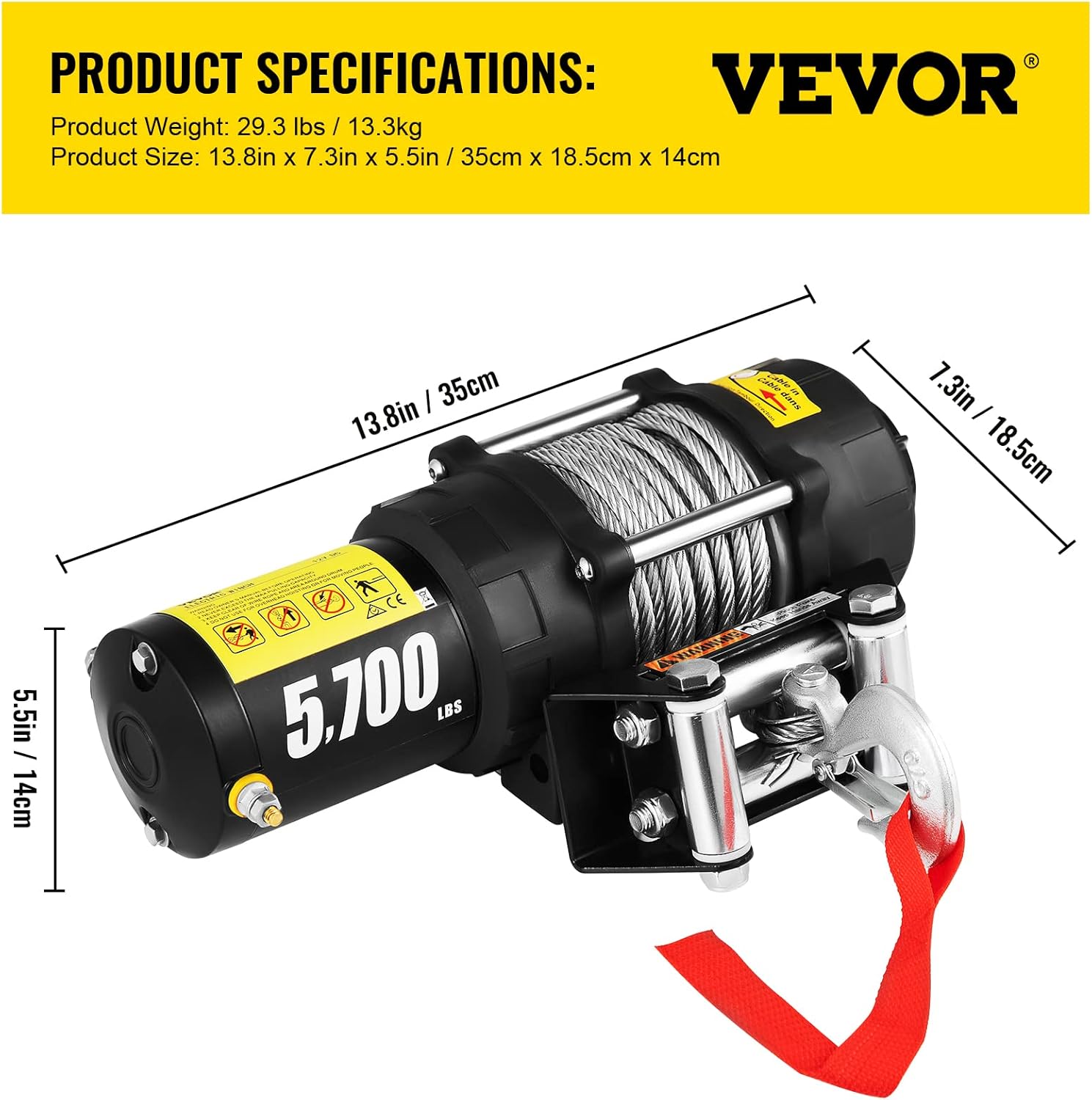 5700 lbs Electric Winch with Steel Cable and Wireless Remote T65779