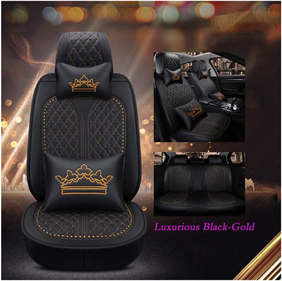 Luxury Auto Car Seat Covers 5 Seats Full Set Black-Pink L4146