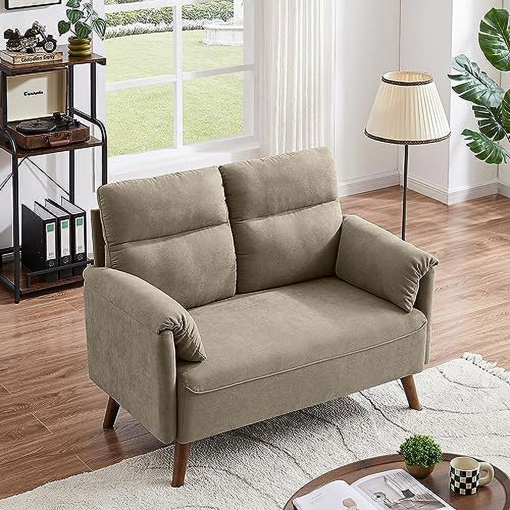 50.6" Small Loveseat Sofa with Back Cushions and Wood Legs W844