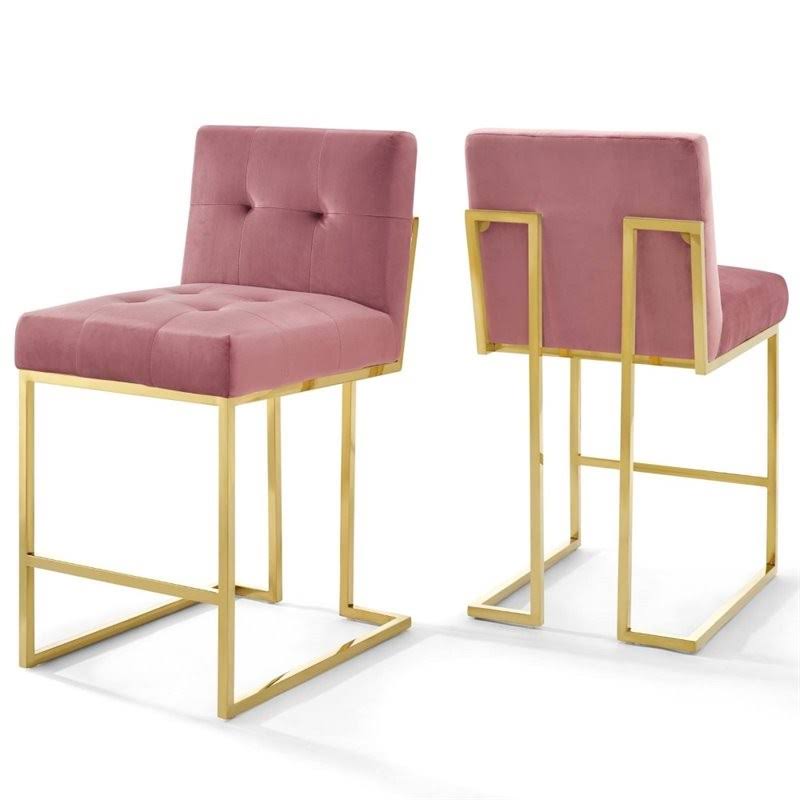 Velvet Counter Stool in Gold and Rose (Set of 2) A4933
