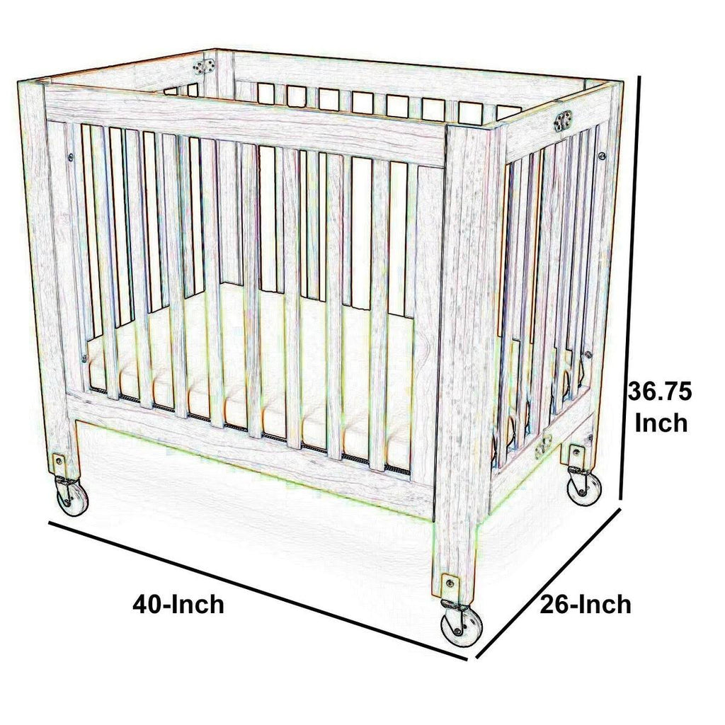 Slatted Foldable Wood and Metal Crib Natural Brown A933987