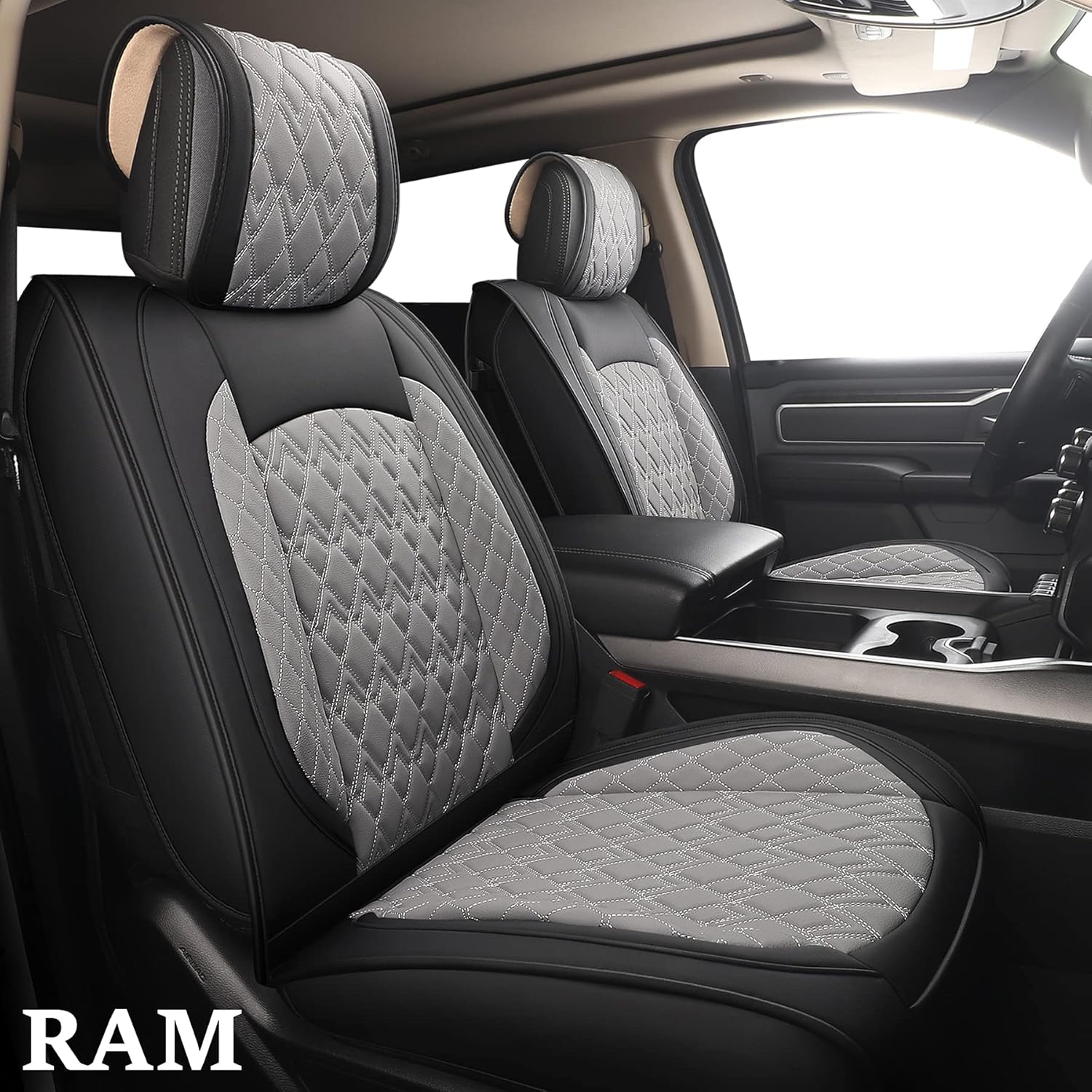 Black-Grey Waterproof Synthetic Leather Seat Covers (5 PCS Full Set) D77824