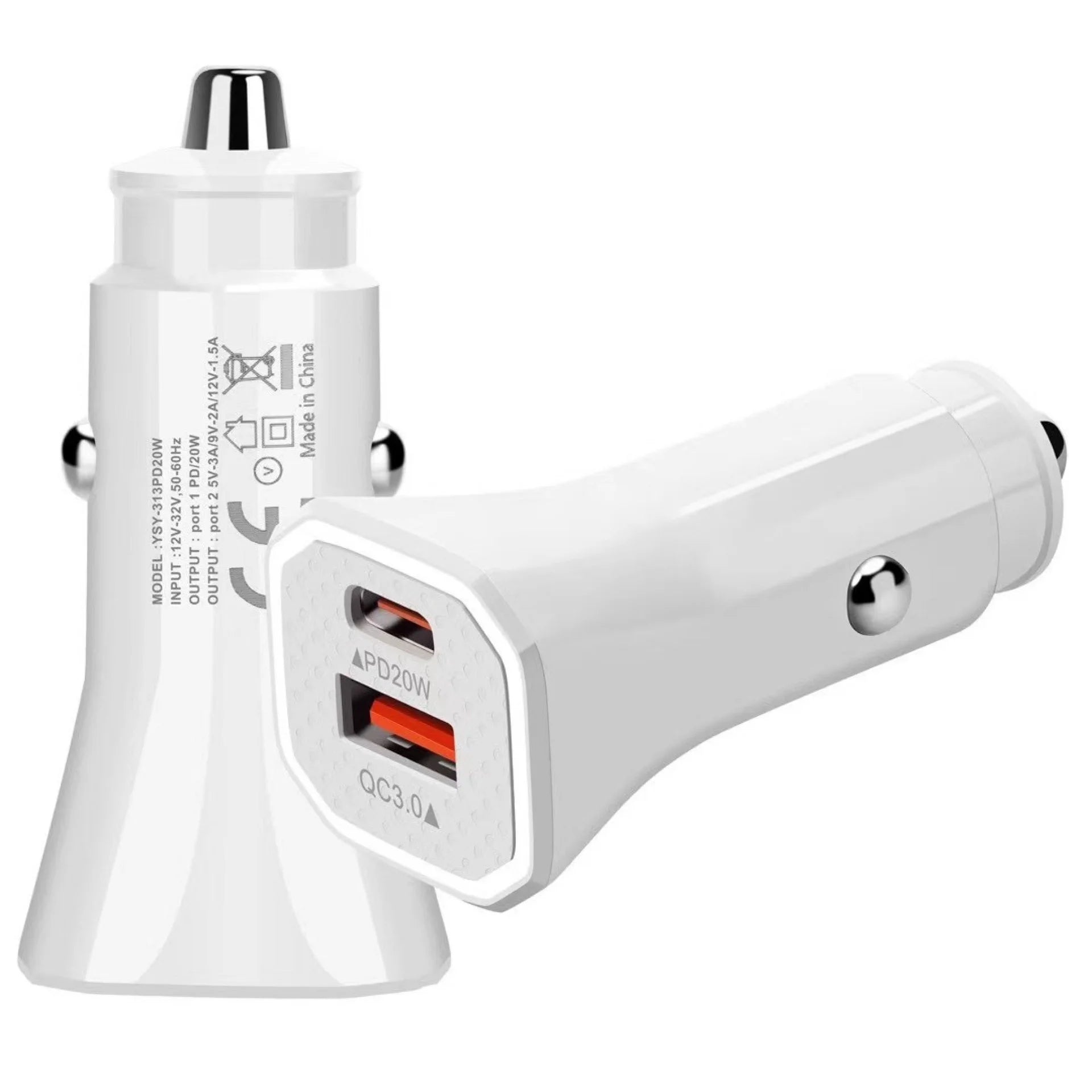 USB C Car Charger, 5-Pack, Dual Port, White H995